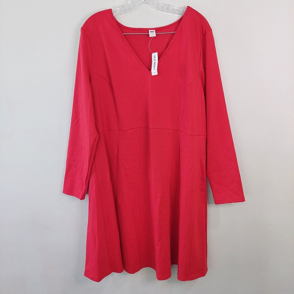 Old Navy dress 2X red long sleeve knee length v-neck